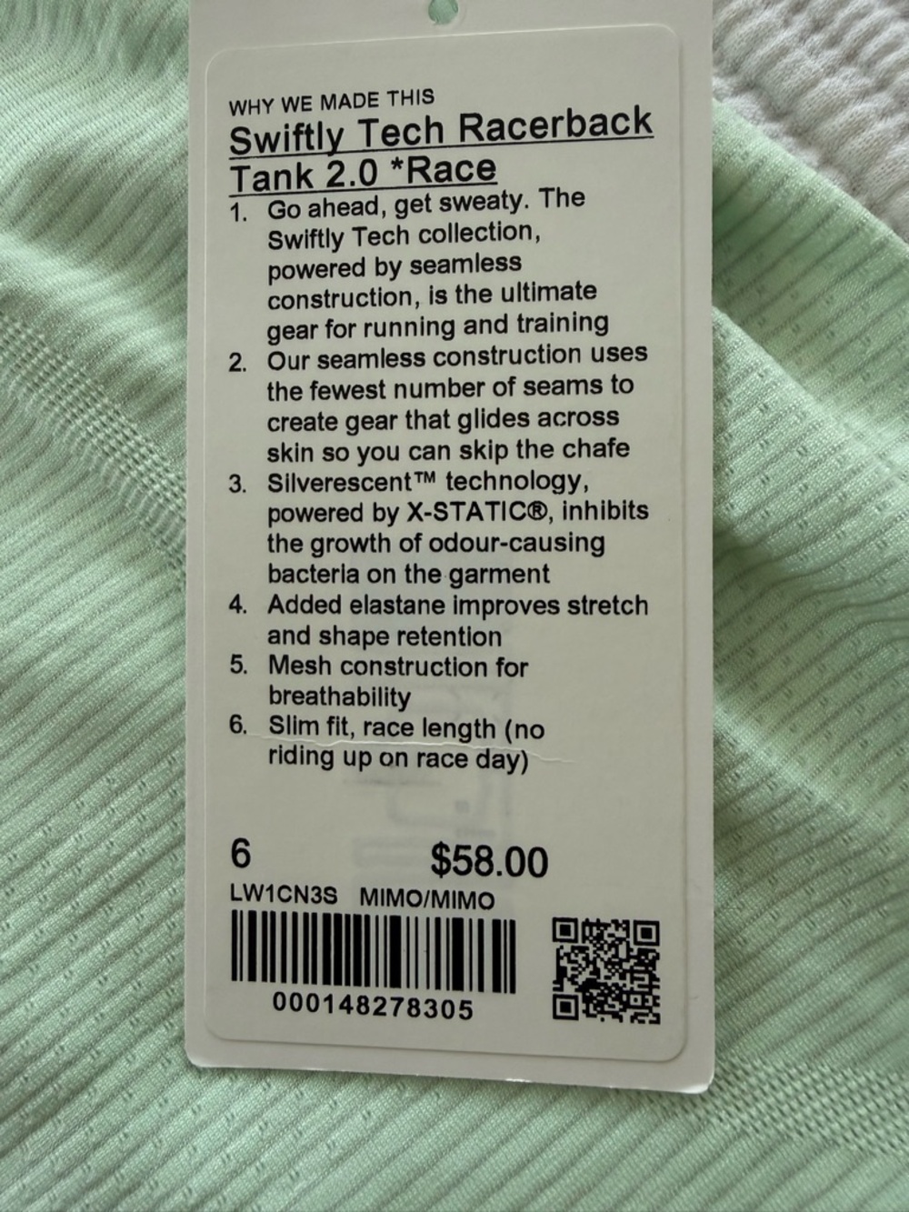 lululemon Swiftly Tech Racerback Tank 2.0 in Mint Green NEW WITH TAGS (NWT)